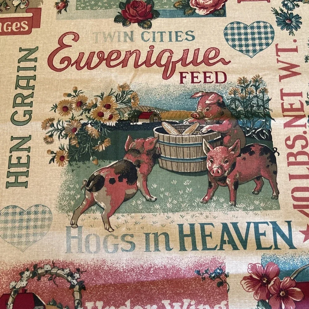 Vintage Concord Fabric Sharon Kessler Farm Animals Feedsack Labels Sripe 1 Yard - Picture 5 of 7